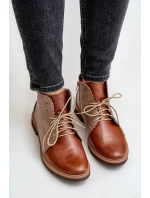 Kožené Botky Na Plochém Podpatku Hnědé Zazoo 4078