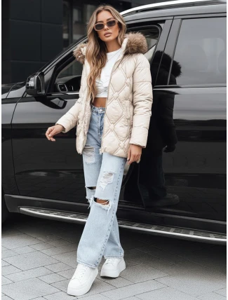 Dámská zimní bunda s kožešinou ecru FashionStreet TY5513