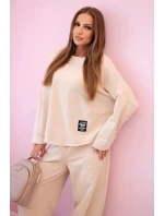 Bavlněná mikina kalhoty set tmavě béžová