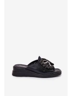 Dámské Pantofle Na Klínu S Mašlí Černé Moonzella