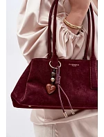 Eko semišová kabelka s přívěskem Bordová Nelina