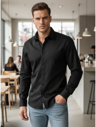Pánská elegantní hladká černá košile SLIM FIT FashionStreet DX2596