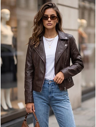 Dámská bunda ve stylu Ramones z ekokůže, tmavě hnědá, FashionStreet TY5729 Dámská bunda ve stylu Ramones z ekokůže, tmavě hnědá, FashionStreet TY5729