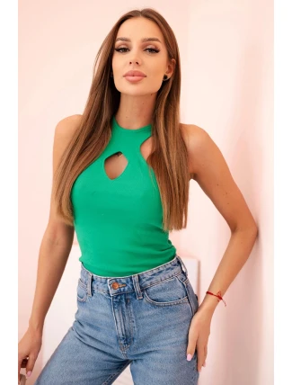 Dámská bezrukávová blůza s výřezem a ozdobnou sponou zelená