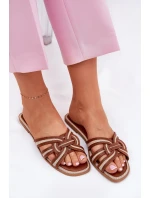 Dámské Ploché Pantofle S Propletenými Pásky Hnědé Acimine