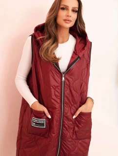 Dámská prošívaná vesta Plus Size s kapucí na zip bordová