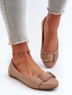 Baleríny S Páskem A Ozdobou Eko Kůže Tmavě Béžové Cadwenla