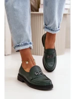 Zazoo 20174 Kožené Elegantní Polobotky Dámské Na Plochém Podpatku Tmavě Zelené