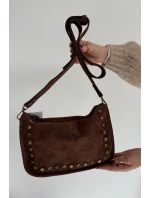 Kožená semišová kabelka zdobená kamínky hnědá Savra Kožená semišová kabelka zdobená kamínky hnědá Savra