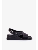 Dámské lakované sandály na klínku z eko kůže - černé Quilara