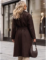 Dámský dvouřadý kabát s páskem, hnědý, FashionStreet NY0785 Dámský dvouřadý kabát s páskem, hnědý, FashionStreet NY0785