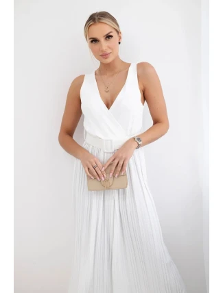 Plisovaná viskózová kombinéza ecru