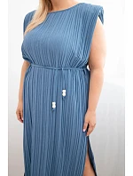 Dámské šaty Plus Size z viskózy, plisované, s vázáním džínové