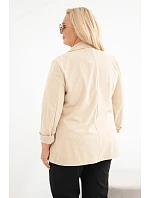 Dámské sako Plus Size manšestrové s klopami a kapsami béžová Dámské sako Plus Size manšestrové s klopami a kapsami béžová