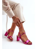 Metalické sandály na podpatku Fuksja Glindra
