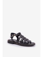 Kožené sandály na plochém podpatku Zazoo 3686 černé Kožené sandály na plochém podpatku Zazoo 3686 černé