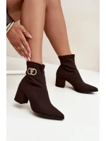Dámské boty na podpatku se zlatým detailem Čokoládové Zazoo 3128