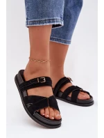 Dámské pantofle s pásky a zlatým přezkou Černé Selorina