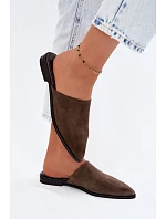Kožené semišové pantofle Mule dámské ploché D&A JC61-1004 khaki
