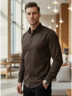 Pánská elegantní hladká tmavě hnědá košile SLIM FIT FashionStreet DX2679