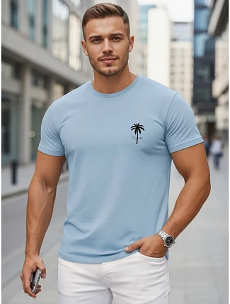 Pánské bavlněné tričko s potiskem, světle modré, FashionStreet NX5126R Pánské bavlněné tričko s potiskem, světle modré, FashionStreet NX5126R