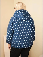 Dámská bunda Plus Size s kapucí a puntíky modrá granatowa