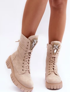 kožené workery s bižuterní ozdobou Bežové Marx