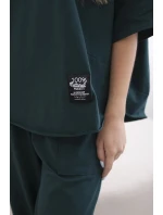 Bavlněný komplet halenka + kalhoty tmavě zelená