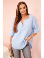 Dámská mušelínová košile s knoflíkem modrý