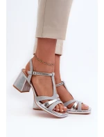 Dámské sandály na podpatku z ekokože stříbrné Lyana Dámské sandály na podpatku z ekokože stříbrné Lyana