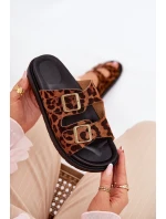 Dámské Pantofle S Leopardím Vzorem Na Platformě S Přezkami Hnědé Simbes