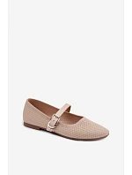 Materiálové Baleríny s Páskem a Přezkou Béžové Jelisa