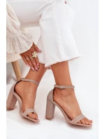 Dámské lesklé sandály na sloupkovém podpatku Kavina – růžové zlato