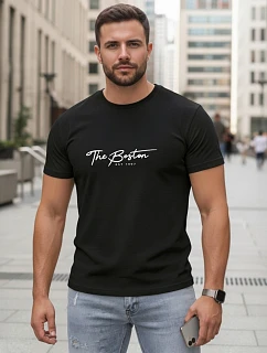 Pánské bavlněné tričko s potiskem „The Boston“, černé, FashionStreet NX5129R