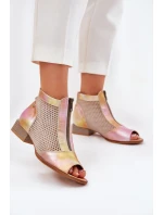 Dámské Kožené Kotníkové Boty Na Plochém Podpatku S Otevřenými Prsty Maciejka Růžovo-Oranžové 06413-15