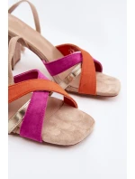 Dámské sandály na podpatku s pásky Eko semiš Béžové Karilora