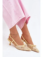 Dámské krajkové sandály na podpatku s mašlí Žluté Maribelle