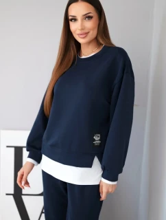 Dámský komplet s máslovou mikinou a volnými tepláky modrý