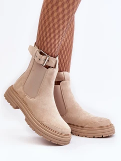 Kůže Botky Sztyblety Na Masivní Podrážce Světle Béžové Ozaro