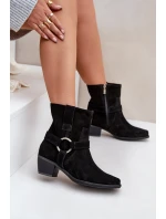Botičky Z Přírodní Semiše Na Podpatku Černé Zazoo 3444/2