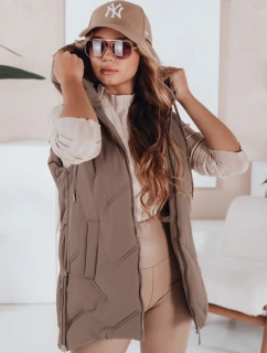 Dámská prošívaná vesta s kapucí tmavě béžová FashionStreet TY5109