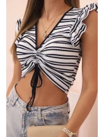 Dámská pruhovaná blůza s nařasením a volánkem granátová