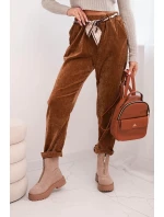 Dámské kalhoty z viskózy s šátkovým pásem camelová