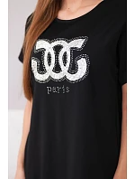 Dámské viskózové šaty s krátkým rukávem a ozdobným potiskem černá