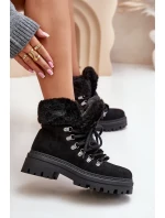 Dámské Šněrovací Boty S Kožíškem Černé Vaminia