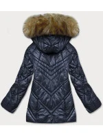 Tmavě modrá dámská bunda pro přechodné období s kapucí (H-97-1)