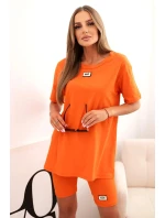 Dámský bavlněný komplet s krátkým rukávem a šortkami tmavě oranžová