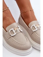 Dámské kožené mokasíny na platformě béžové S.Barski LR720