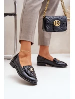Kožené Lakované Mokasíny Se Zlatou Dekorací Laura 2927 Černé