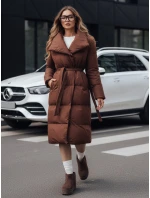 Dámský dlouhý prošívaný kabát FAVI hnědý FashionStreet TY4962